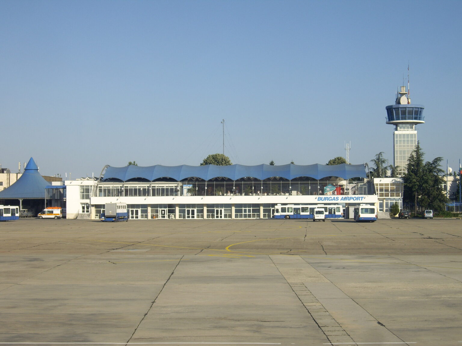 Burgas Airport departure terminal and apron, photographed in June 2012.