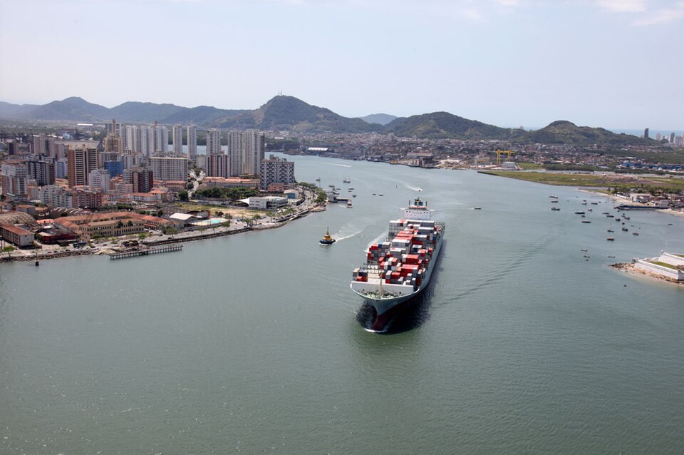 Cargo ship entering the Port of Santos