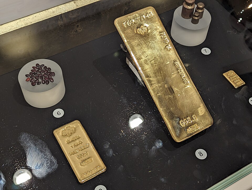 Swiss gold bars on museum display